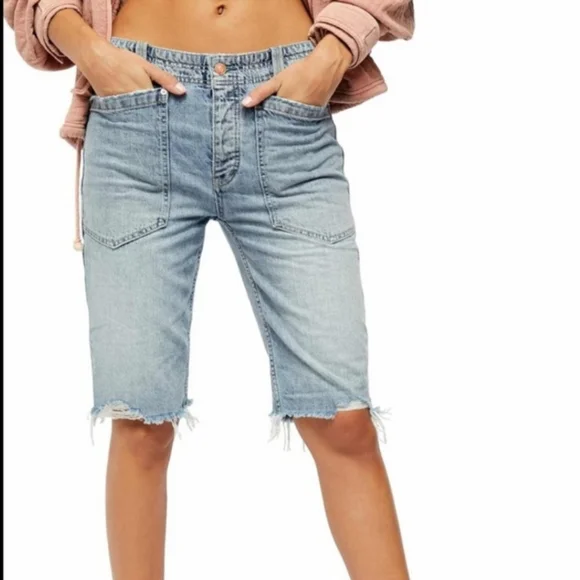 FREE PEOPLE Bermuda Denim Shorts - Picture 2 of 14